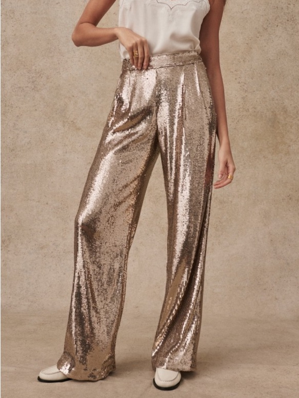 Sezane Aurelin Metallic Sequin Straight-Leg Pants